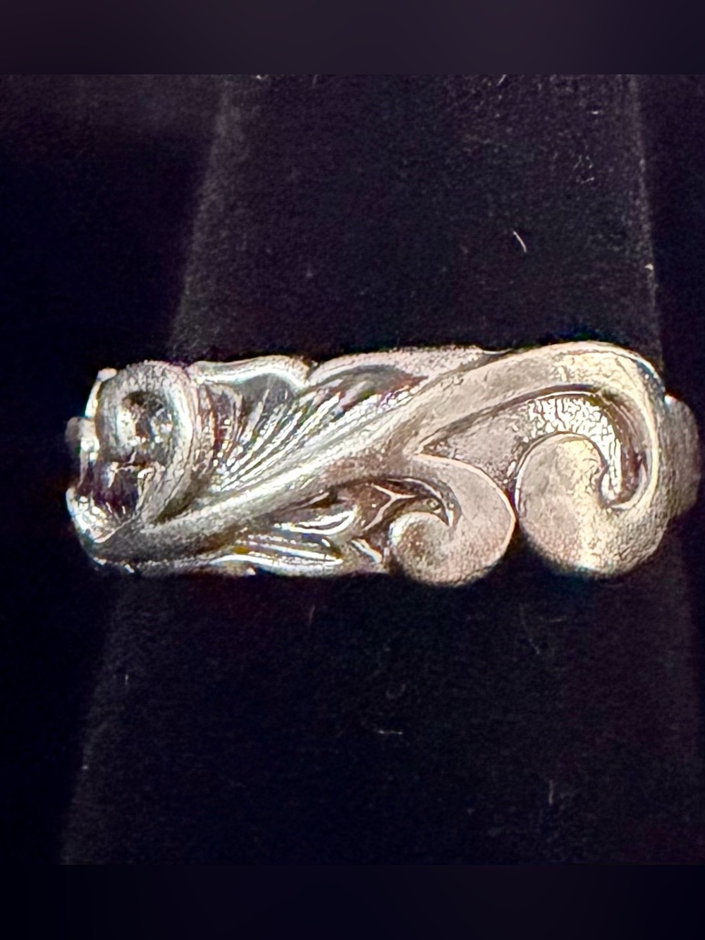 Hawaiian Heirloom Scroll Band Plumeria Wave Sterling Silver Ring 7 - Picture 2 of 10